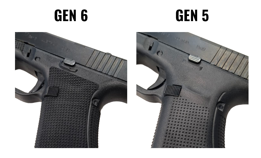 Porównanie faktury chwytów w Glockach Gen 6 i Gen 5